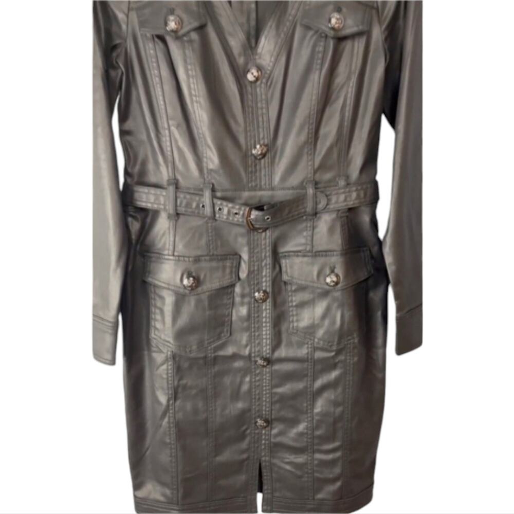 White House Black Market Black Long Sleeve Coated Denim Shirt Dress size 14 New - Picture 8 of 11